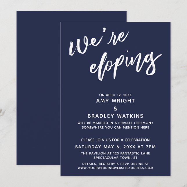 Convites Estamos Fugindo Casamento Simples Escrito à Mão Az (Frente/Verso)