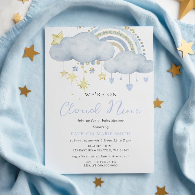 Convites Estamos no Chá de fraldas Cloud Nine Baby Boy (We are on Cloud Nine Baby Boy Baby Shower Invitation)