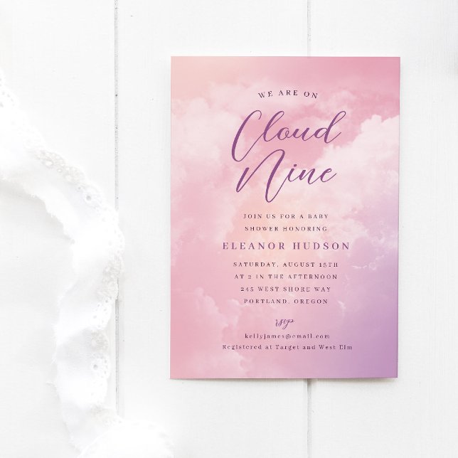 Convites Estamos no Chá de fraldas Cloud Nine Dreamy Sky (cloud nine baby shower invitation template with dreamy pastel pink sky)