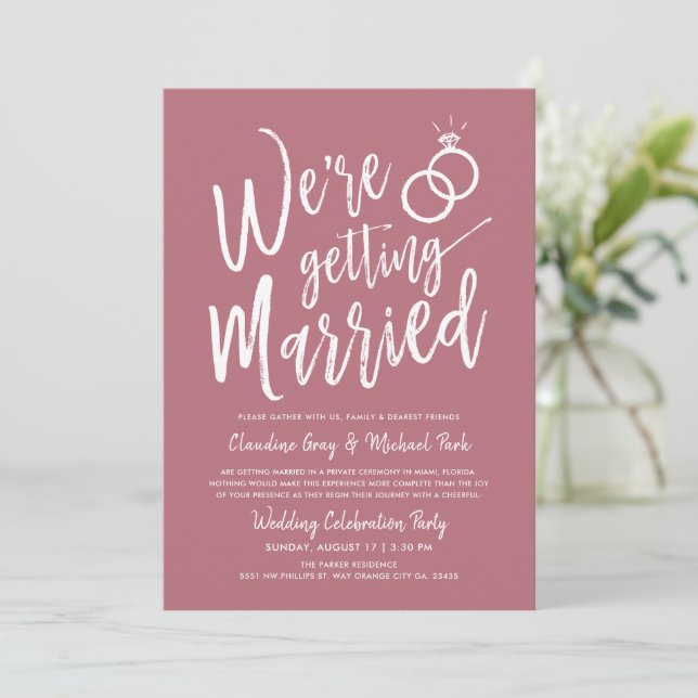 Convites Estamos nos casando com Rosa Sólido de Casamento P (Em pé/Frente)