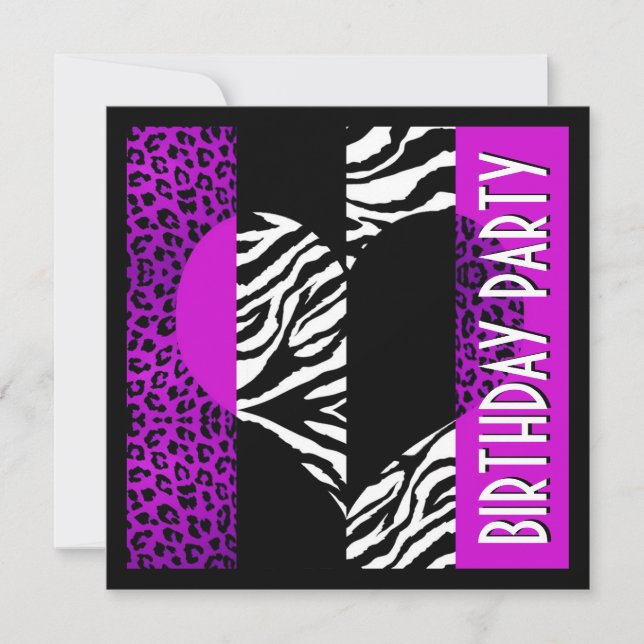 Convites Estampa Animal Rôxa Leopardo Preto e Branco Zebra (Frente)