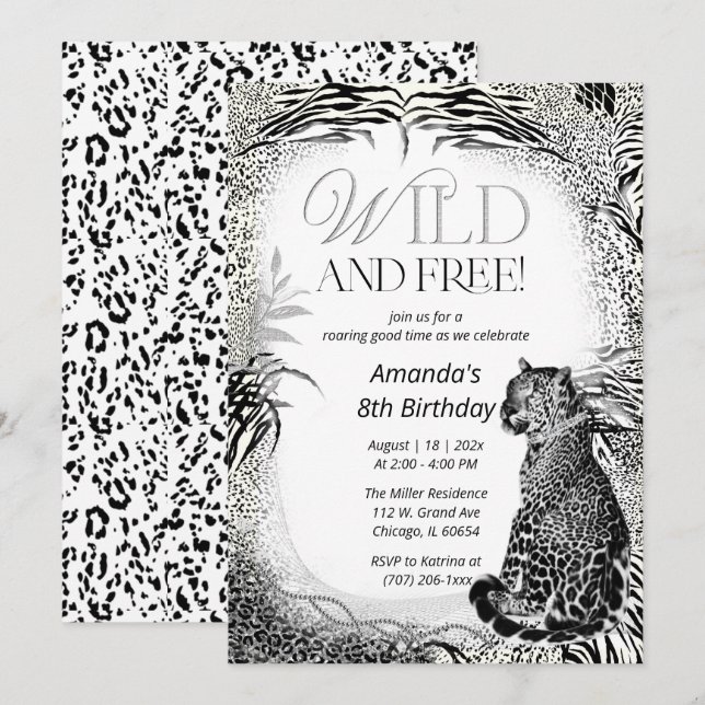Convites Estampa de Leopardo Aniversário Infantil (Frente/Verso)