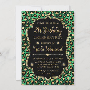 Convites Estampa de Leopardo Glamour Dourado Verde Preto An