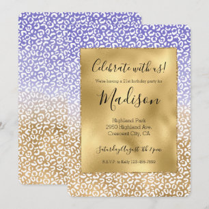 Convites Estampa de leopardo ombre ouro branco roxo