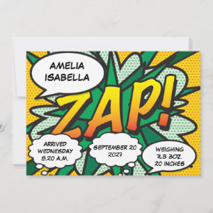 Convites Estatísticas de Nascimento do Bebê Quadrinhos Arte