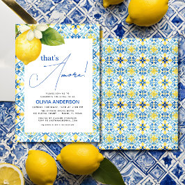 Convites Este é Amore italiano Lemon Blue Azulejo Chá de pa