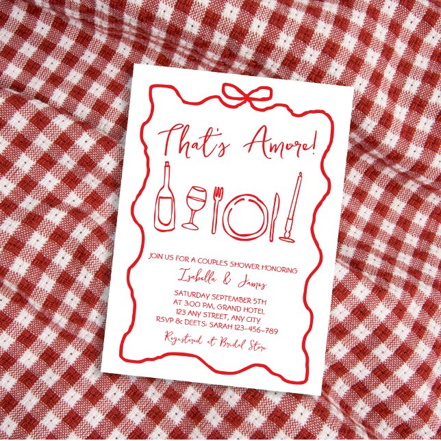 Convites Este é o Chá de Casais Italianos Desenhado à Mão (that's amore italian hand drawn red handwritten couples shower)
