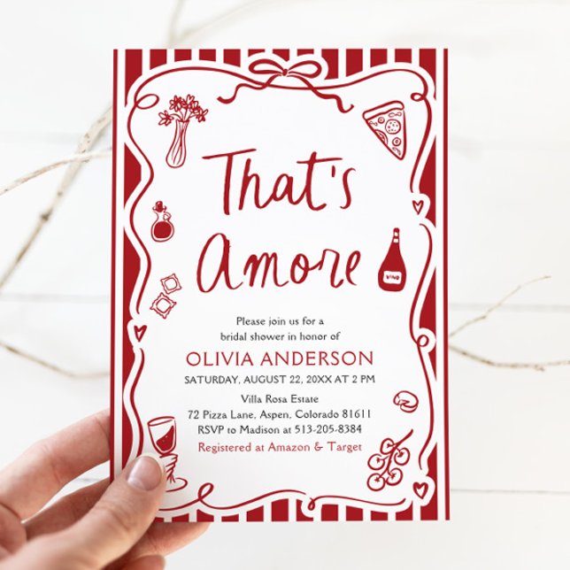 Convites Este é o Chá de panela de pizza italiana (Watercolor That's Amore Whimsical Italian Pizza Bridal Shower Invitation)