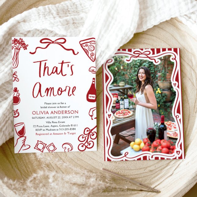 Convites Este é o Chá de panela de pizza italiana (Watercolor That's Amore Whimsical Italian Pizza Wine Bridal Shower Invitation)