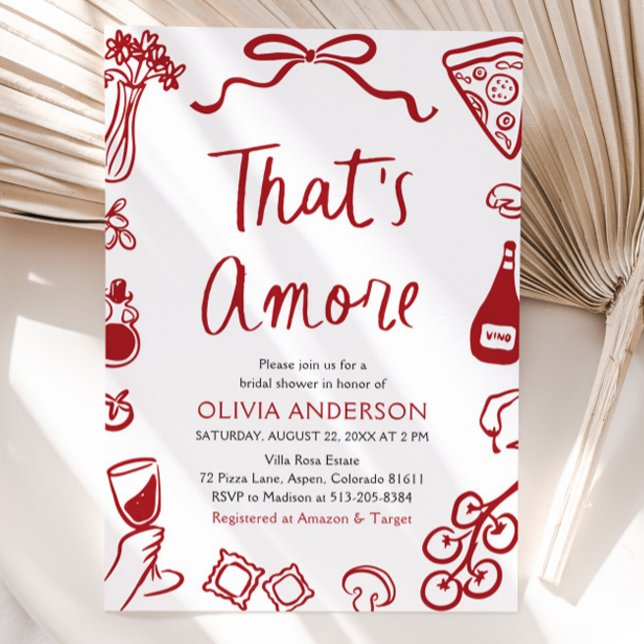 Convites Este é o Chá de panela de pizza italiana (Watercolor That's Amore Whimsical Italian Pizza Wine Bridal Shower Invitation)