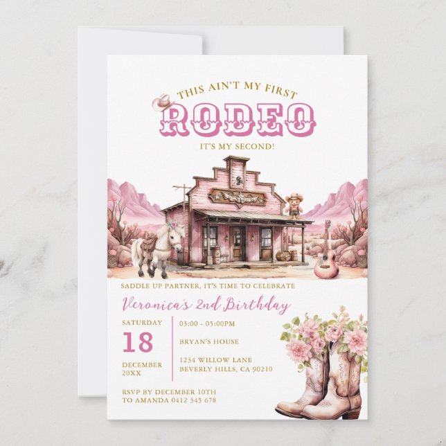 Convites Este não é meu primeiro rodeio é meu segundo anive (Frente)
