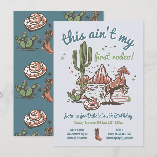 Convites Este não é o meu primeiro aniversário do Rodeo Cow (Frente/Verso)