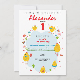 Convites Este Pintinho Galinha Fazenda  Azul Aniversário