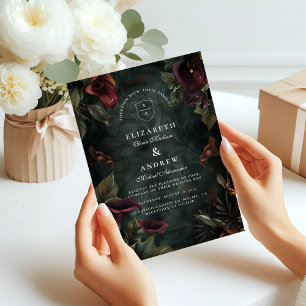 Convites Estética de Casamento Botânico Escuro