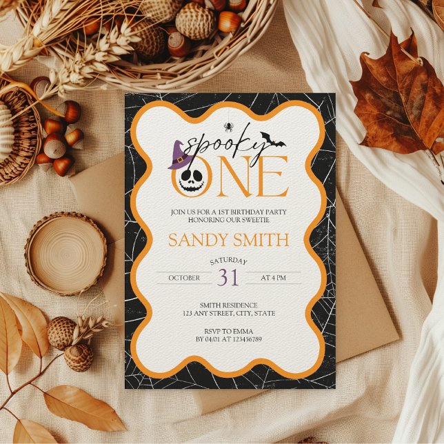 Convites Estética de primeiro aniversario de Dia das Bruxas (Spooky ONE 1st birthday invitation, perfect for fall inspired by Halloween)