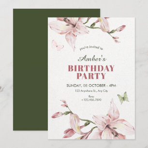 Convites Estética flor rosa verde florescer aniversário