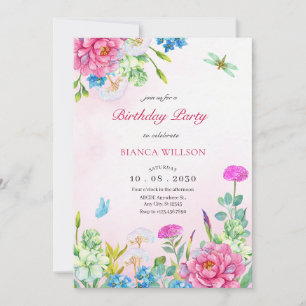 Convites Estética floral de aniversário em aquarela