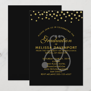 Convites Estetoscópio Cinza Simples na Formatura de Doutor 