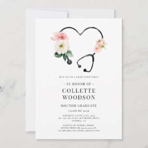 Convites Estetoscópio Floral Aquarela Formatura de Médico 