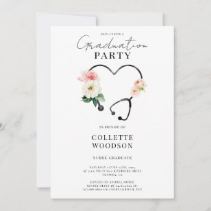 Convites Estetoscópio Floral Elegante Formatura de Enfermei