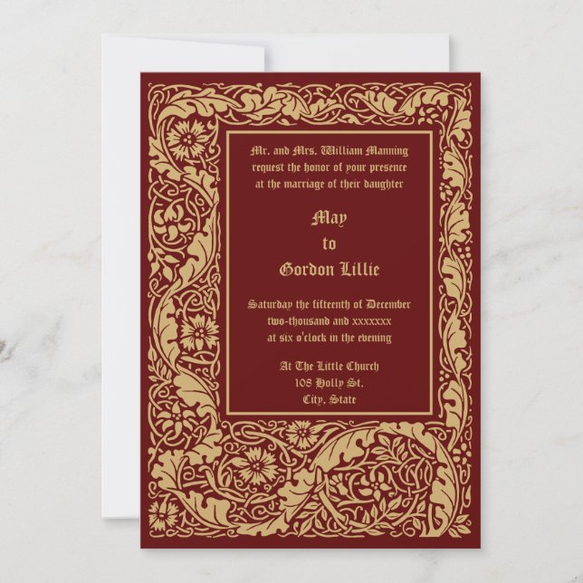 Convites Estilo Arts & Crafts 1905 Casamento de Folhagem Fl (Frente)