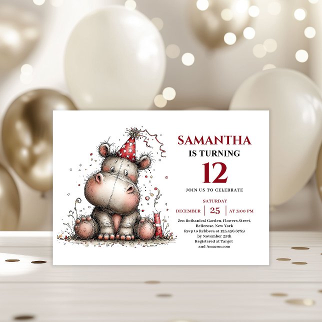 Convites Estilo caprichoso de hipopótamos da moda para aniv (Trendy whimsical animals style kids birthday invitation

)