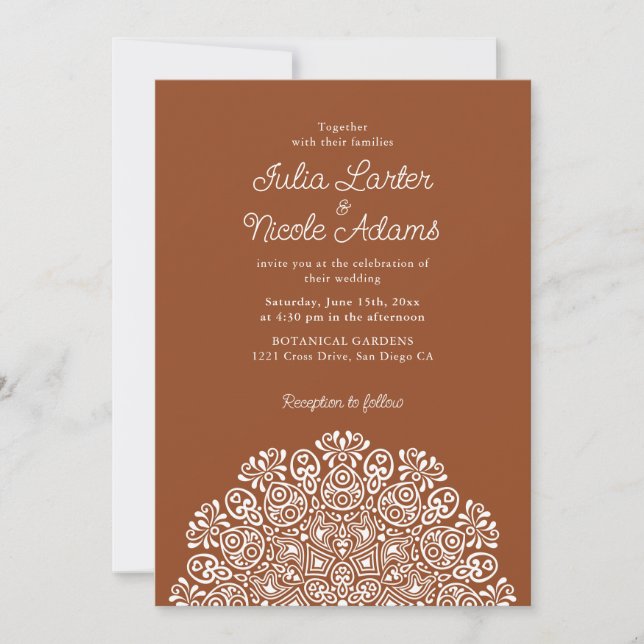 Convites Estilo Clássico Ornate Art Deco Mandala Casamento (Frente)