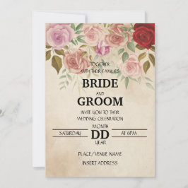 Convites Estilo Clássico Shabby Chic Rosas Vermelhas e Rosa