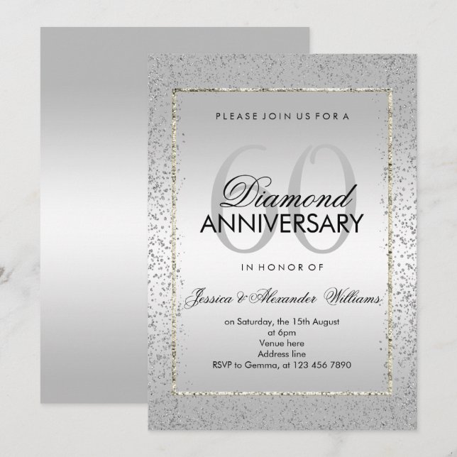 Convites Estilo Confete de Prata Bodas de Diamante 60º (Frente/Verso)