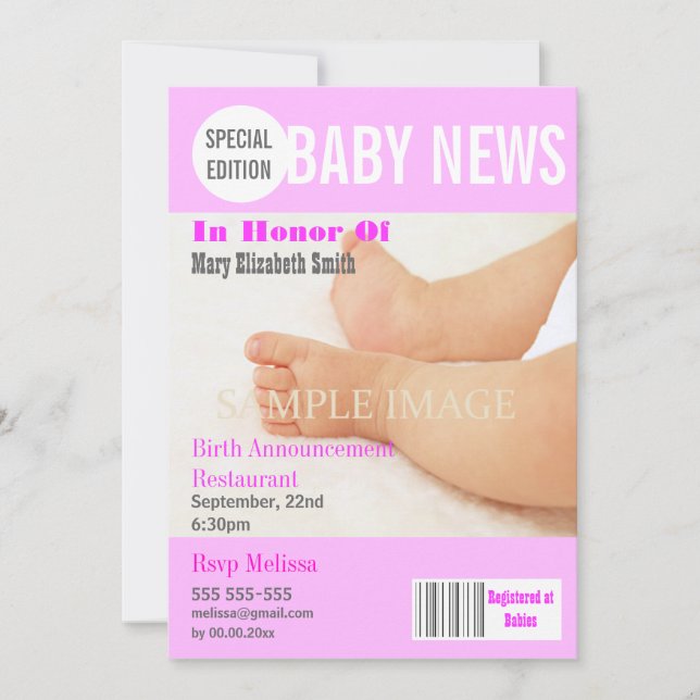 Convites Estilo da revista Baby Storey Party PERSONALIZE (Frente)