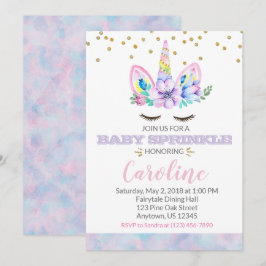 Convites Estilo de Aquarela Púrpura Rosa Unicorn Bebê Espri