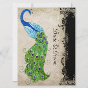 Convites Estilo de Art Deco Peacock Black n Cream Vintage L