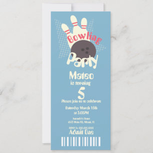 Convites Estilo de Bilhete de Aniversário Azul de Bowling R