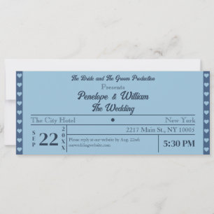 Convites Estilo de Bilhete Retroativo Casamento Azul Simple