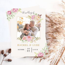 Convites Estilo de Casamento Floral da FOTO de Champanhe