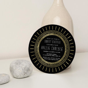 Convites Estilo de Deco de Arte Dourada Preto e Falso Doce