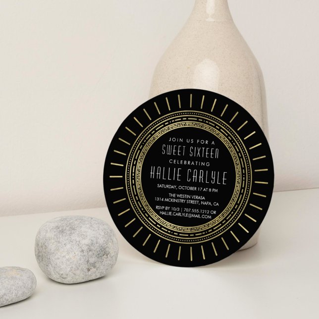 Convites Estilo de Deco de Arte Dourada Preto e Falso Doce  (Criador carregado)