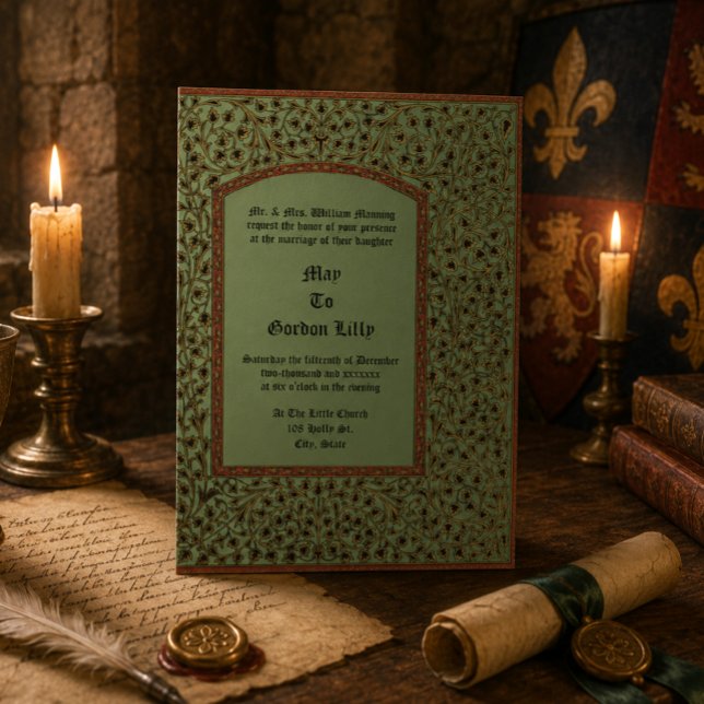 Convites Estilo de Folhagem de Vinha de Manuscrito Iluminad (Criador carregado)