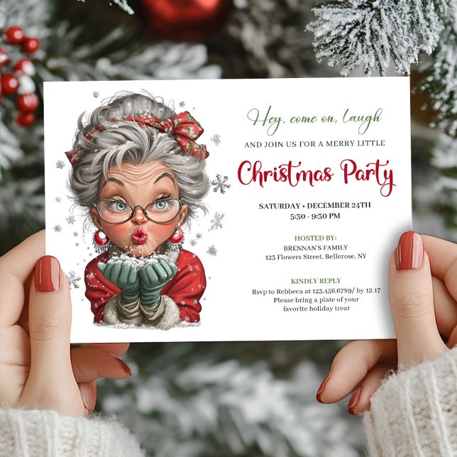 Convites Estilo de humor de Natal cômico feminino clássico  (Classic Quirky Woman Comic Christmas Humor Style Invitation

)