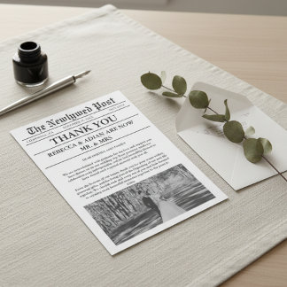 Convites Estilo de Jornal Foto Única Casamento Obrigado