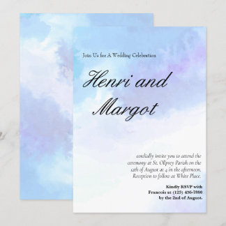 Convites Estilo de Letra Fluida com Aquarela Azul Pastel e