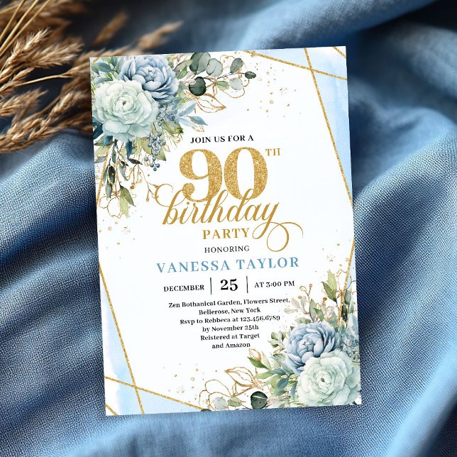 Convites Estilo de moldura de ouro refinado para celebração (Refined gold frame style 90th birthday celebration card)