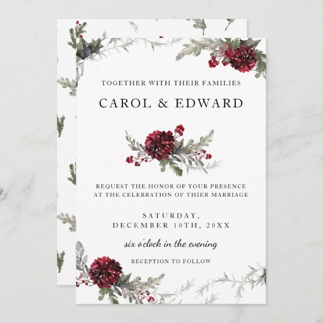Convites Estilo de Natal Floral do Casamento no inverno Vin (Frente/Verso)