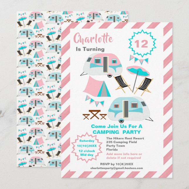 Convites Estilo de Retro do Cute de Festa de aniversário de (Frente/Verso)