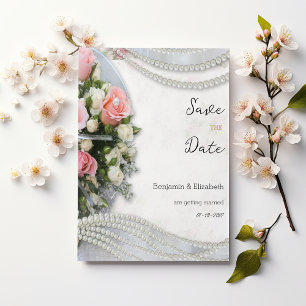 Convites Estilo de Vintage cor-de-rosa branca rosa pérola S