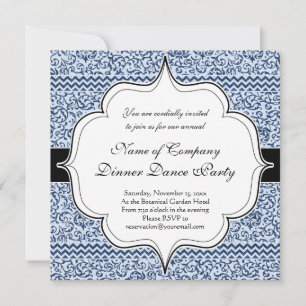 Convites Estilo de Vintage Tudor Damask Floral Azul e Branc