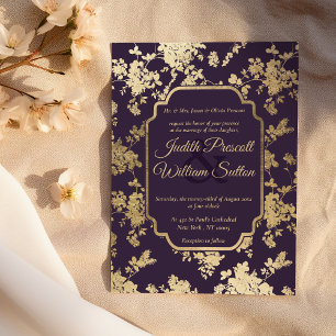 Convites Estilo Elegante Toloppea Casamento Floral Dourado 