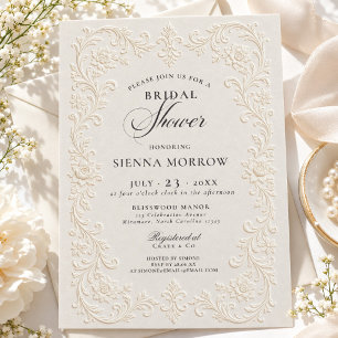 Convites Estilo Floral Elegante com Relevo para Chá de Noiv