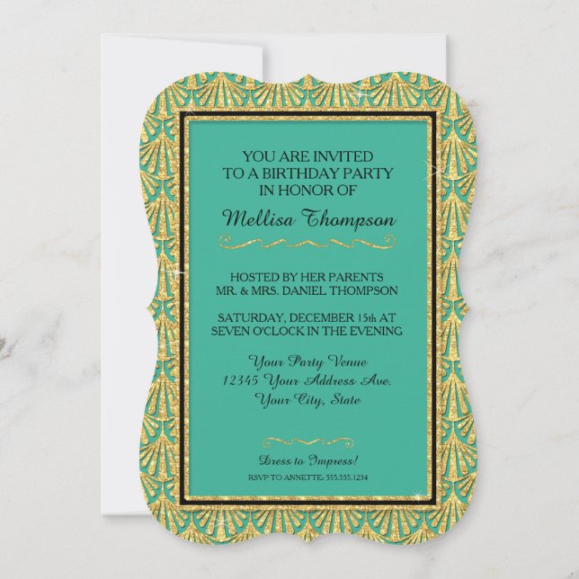 Convites Estilo Gatsby do Excelente Glam Festa de aniversár (Verso)