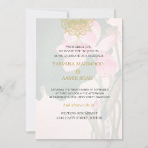 Convites Estilo Indígena de Casamento Rosa Água DouradaLi